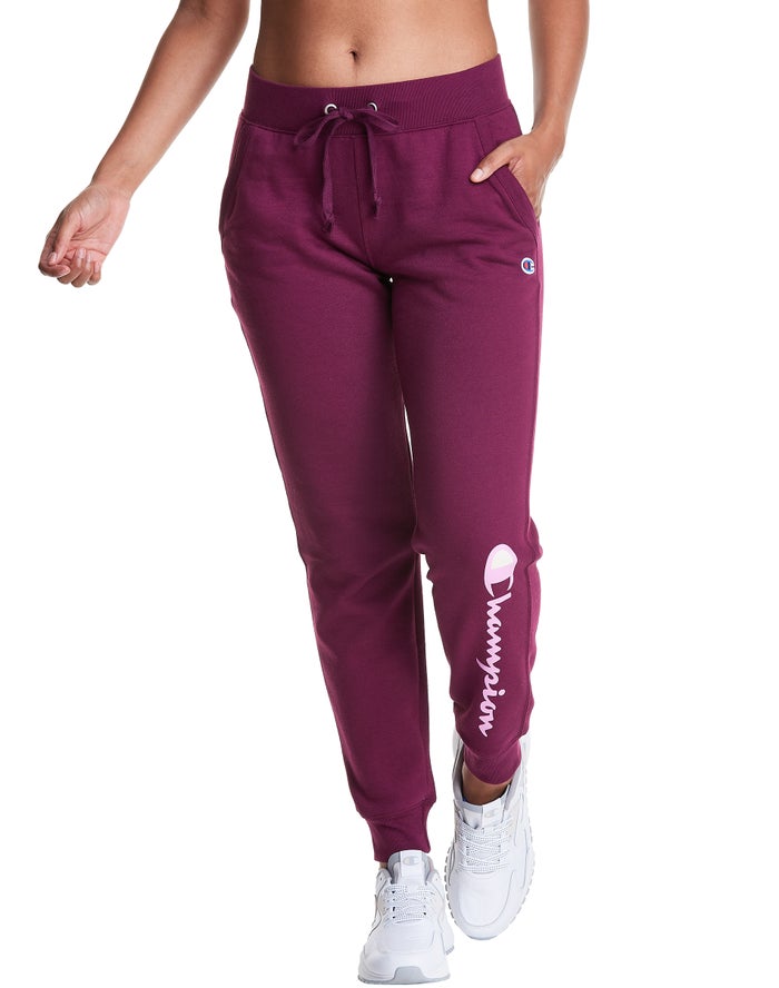 Champion Womens Joggers NZ - Powerblend Fleece Script Logo Dark Purple ( 8523-NRBUT )